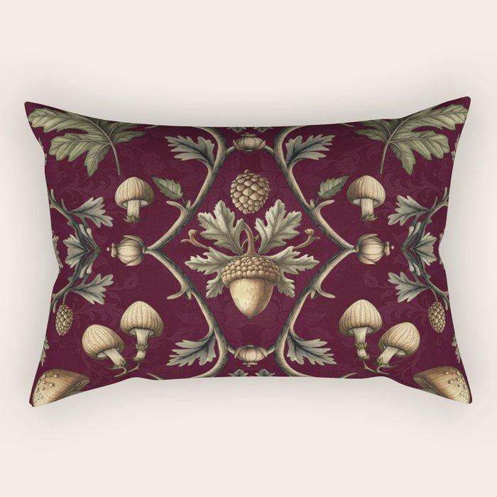 William Morris Style Forest Tales Cabincore Pattern Burgundy Red Rectangular Pillow Gallery Image 2