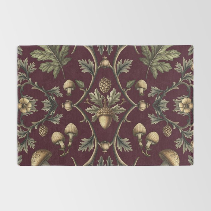 William Morris Style Forest Tales Cabincore Pattern Burgundy Red Rug Gallery Image 2