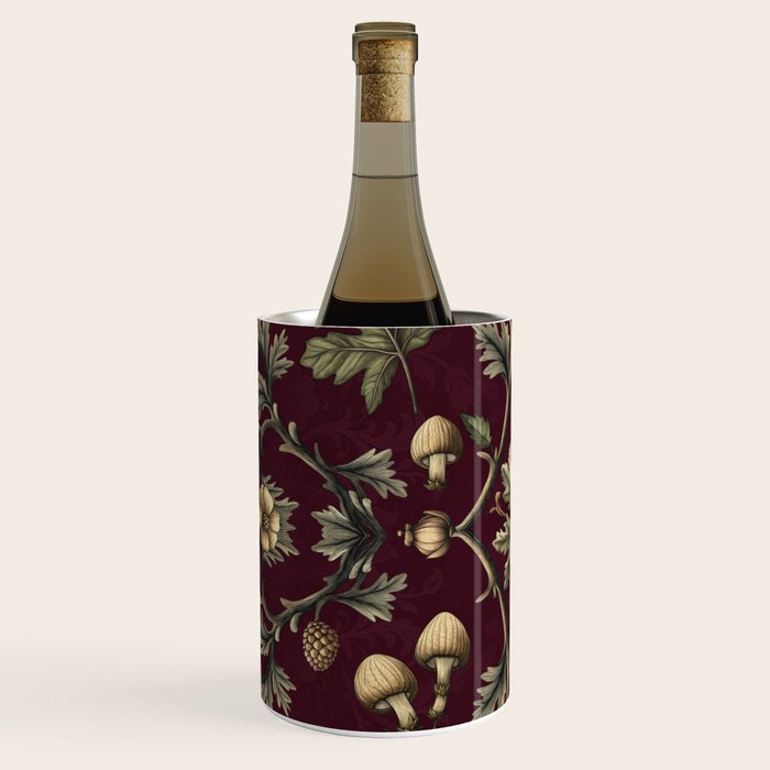 William Morris Style Forest Tales Cabincore Pattern Burgundy Red Wine Chiller Gallery Image 2