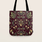 William Morris Style Forest Tales Cabincore Pattern Burgundy Red Tote Bag Gallery Image 1