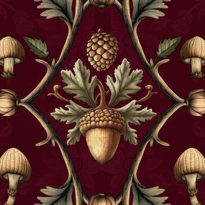 William Morris Style Forest Tales Cabincore Pattern Burgundy Red Coffee Mug Gallery Image 2