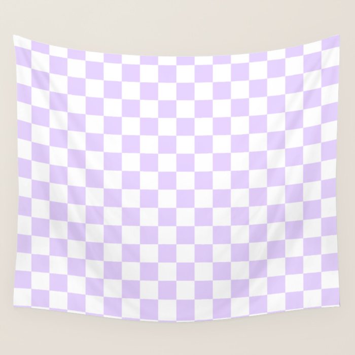 Large Chalky Pale Lilac Pastel Color and White Checkerboard Wall Tapestry Gallery Image 4
