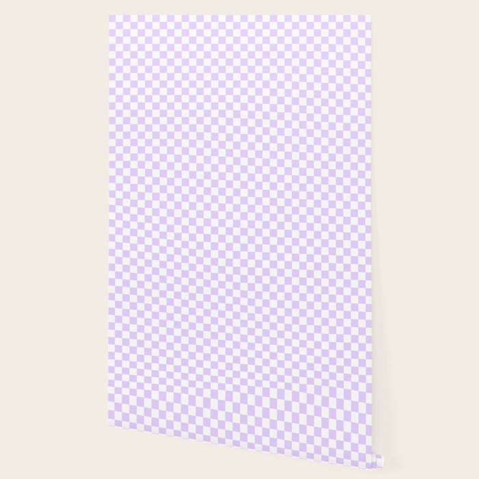 Large Chalky Pale Lilac Pastel Color and White Checkerboard Wallpaper Gallery Image 2