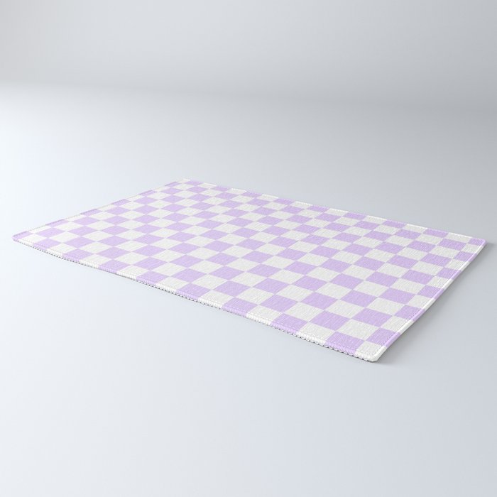Large Chalky Pale Lilac Pastel Color and White Checkerboard Rug Gallery Image 3