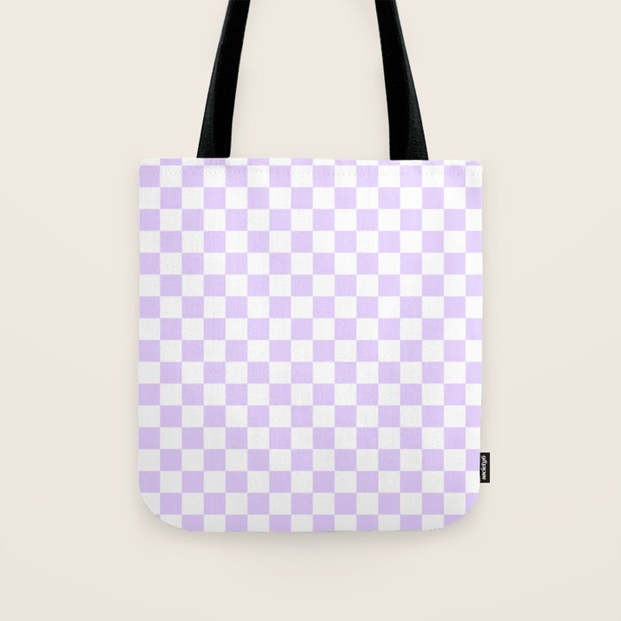Large Chalky Pale Lilac Pastel Color and White Checkerboard Tote Bag Gallery Image 1