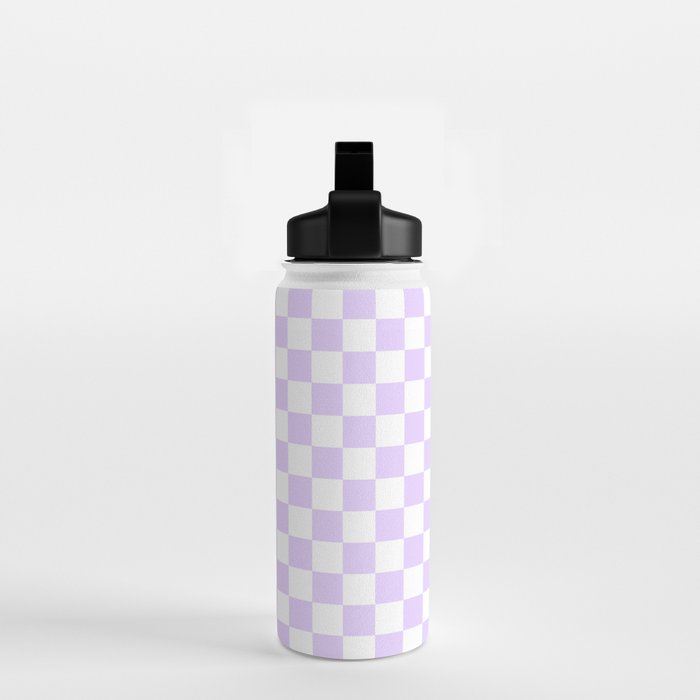 Large Chalky Pale Lilac Pastel Color and White Checkerboard Water Bottle Gallery Image 2