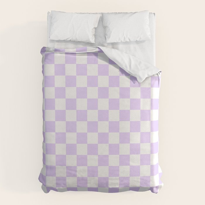 Large Chalky Pale Lilac Pastel Color and White Checkerboard Duvet Cover Gallery Image 6