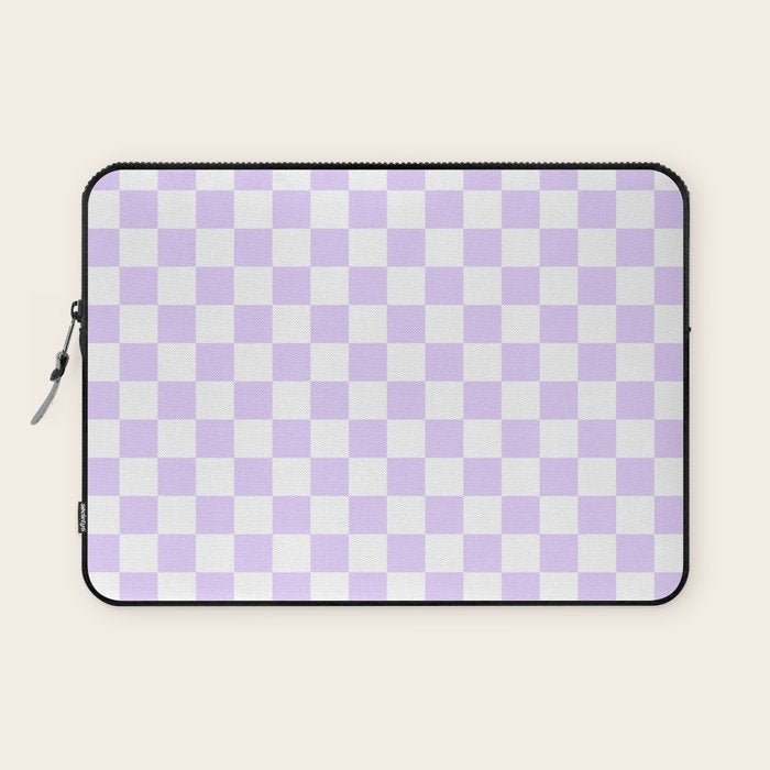 Large Chalky Pale Lilac Pastel Color and White Checkerboard Laptop Sleeve Gallery Image 1