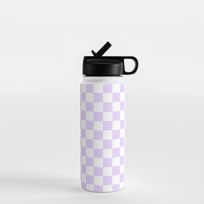 Large Chalky Pale Lilac Pastel Color and White Checkerboard Water Bottle Gallery Image 1