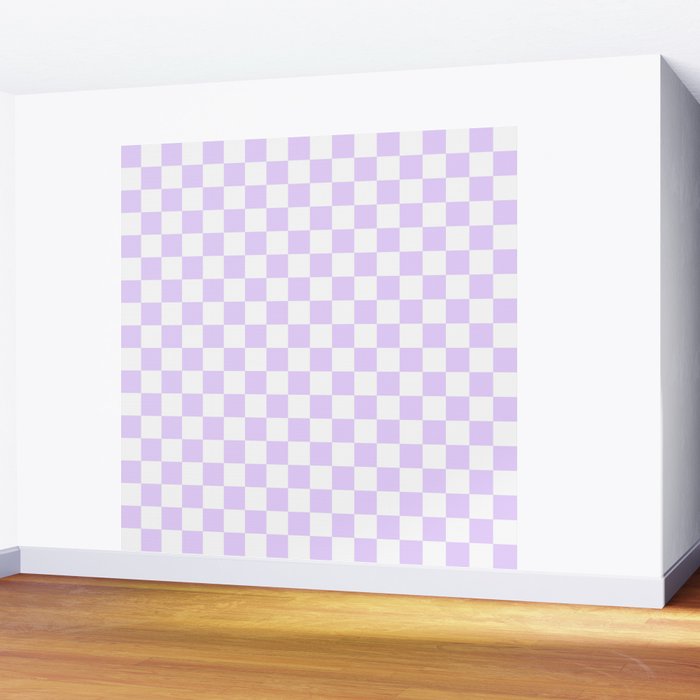 Large Chalky Pale Lilac Pastel Color and White Checkerboard Wall Mural Gallery Image 2