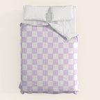 Large Chalky Pale Lilac Pastel Color and White Checkerboard Comforter Gallery Image 6