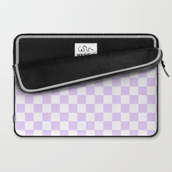 Large Chalky Pale Lilac Pastel Color and White Checkerboard Laptop Sleeve Gallery Image 2