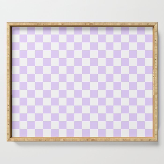 Large Chalky Pale Lilac Pastel Color and White Checkerboard Serving Tray Gallery Image 1