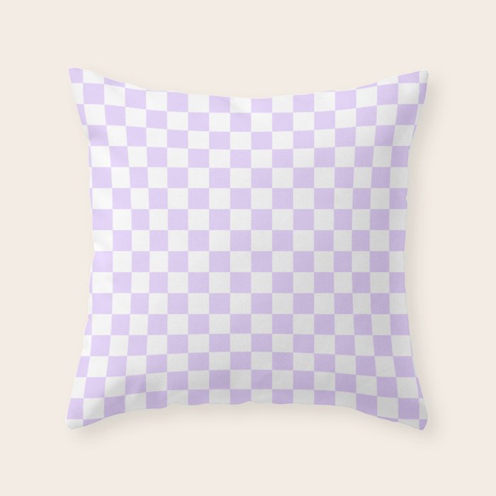 Large Chalky Pale Lilac Pastel Color and White Checkerboard Throw Pillow Gallery Image 1