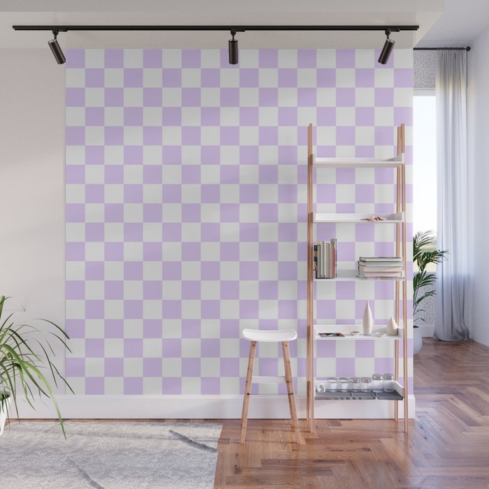 Large Chalky Pale Lilac Pastel Color and White Checkerboard Wall Mural Gallery Image 1
