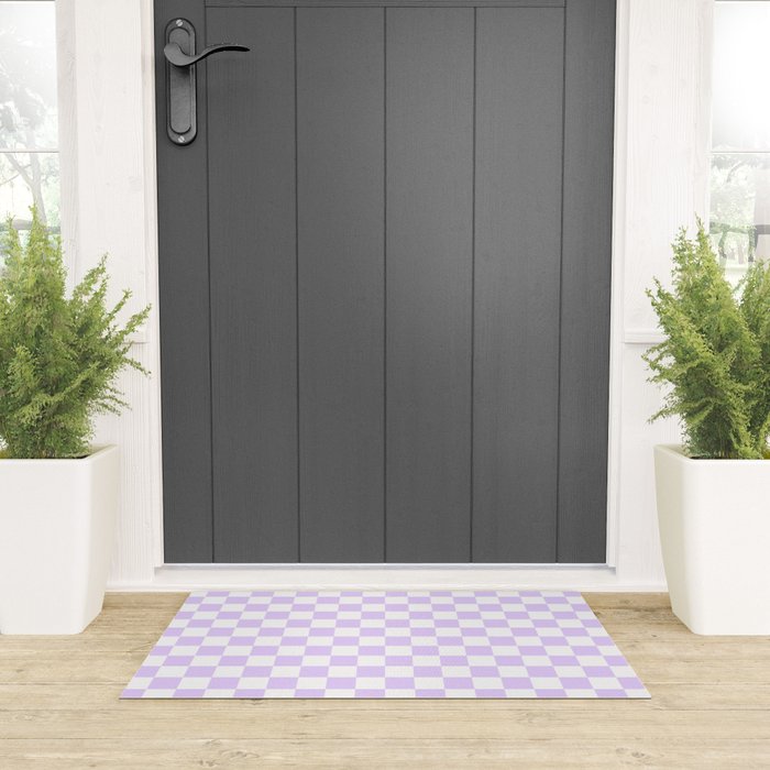 Large Chalky Pale Lilac Pastel Color and White Checkerboard Welcome Mat Gallery Image 3
