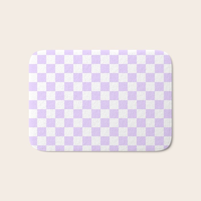Large Chalky Pale Lilac Pastel Color and White Checkerboard Bath Mat Gallery Image 1