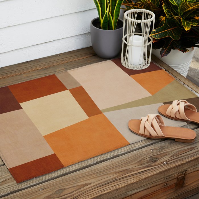 Earth Colors Warm Tones Fall Abstract Art Outdoor Rug Gallery Image 2