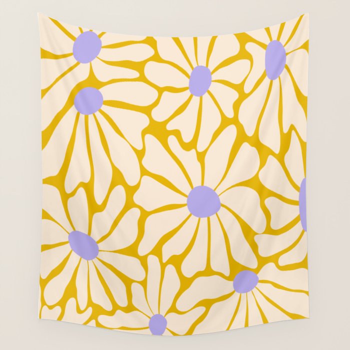 Big Groovy Flower - Purple, Yellow, Off-White Wall Tapestry Gallery Image 4