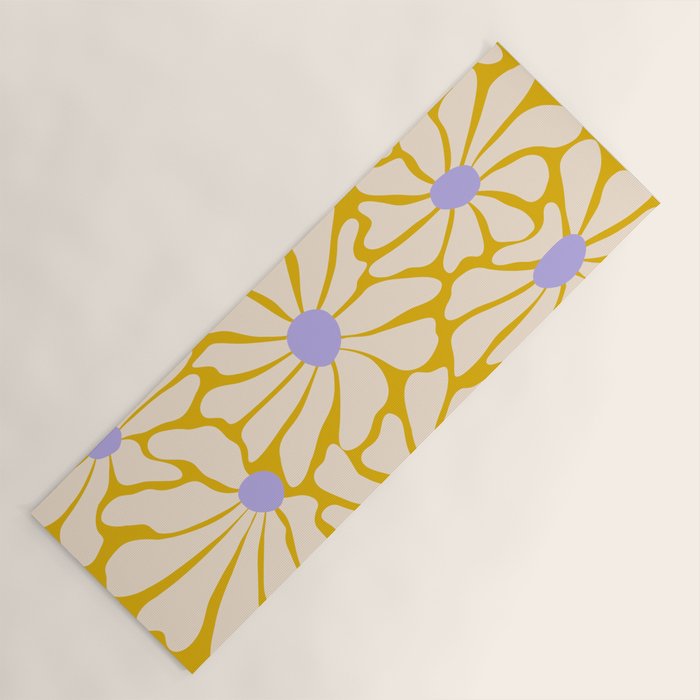 Big Groovy Flower - Purple, Yellow, Off-White Yoga Mat