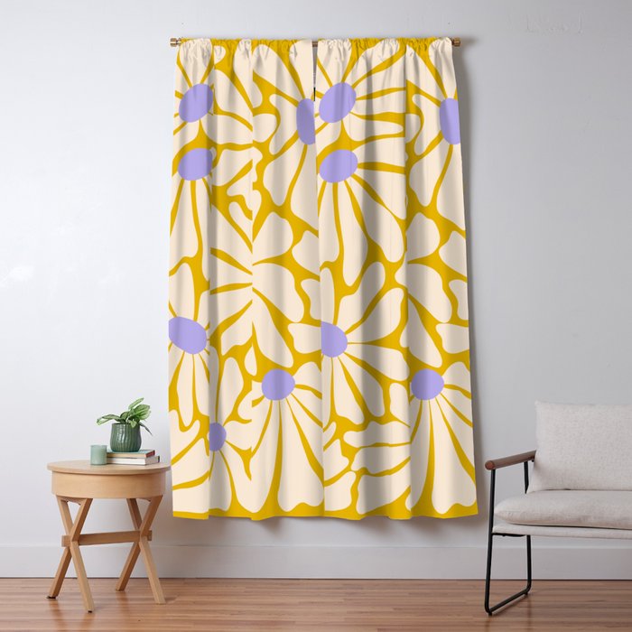 Big Groovy Flower - Purple, Yellow, Off-White Window Curtain Gallery Image 1