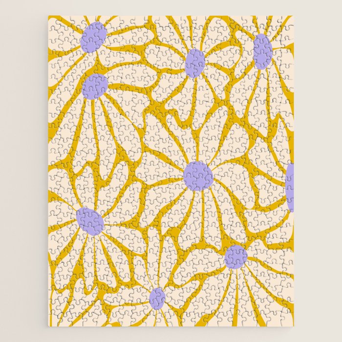 Big Groovy Flower - Purple, Yellow, Off-White Jigsaw Puzzle Gallery Image 1