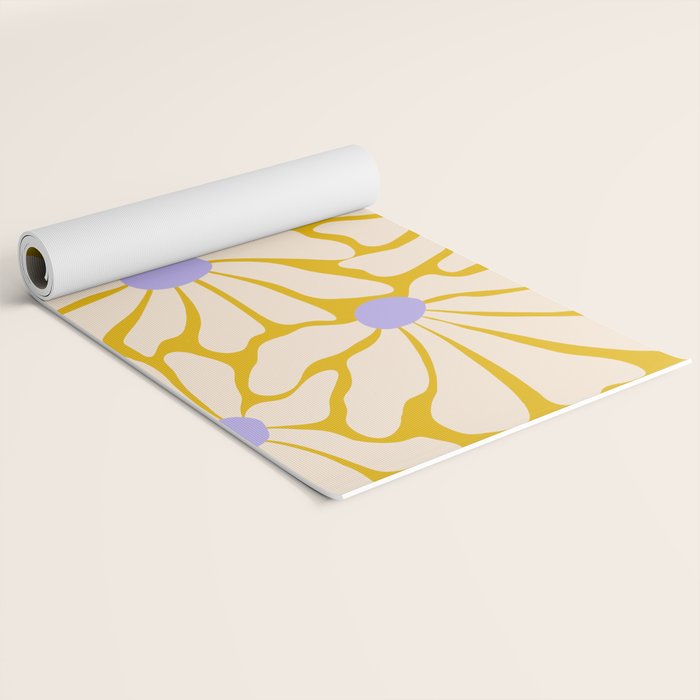 Big Groovy Flower - Purple, Yellow, Off-White Yoga Mat Gallery Image 2