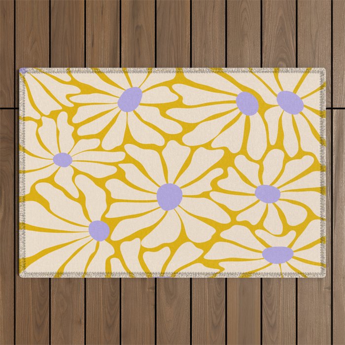 Big Groovy Flower - Purple, Yellow, Off-White Outdoor Rug Gallery Image 1