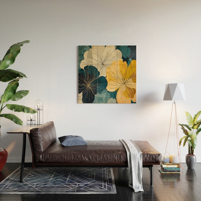 Floral Navy Honey Wood Wall Art Gallery Image 2