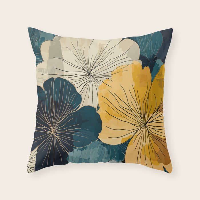 Floral Navy Honey Throw Pillow Gallery Image 1