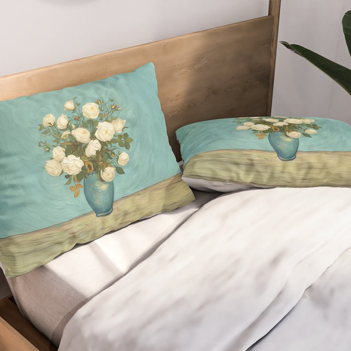 White Roses in Blue Vase Pillow Sham Gallery Image 2
