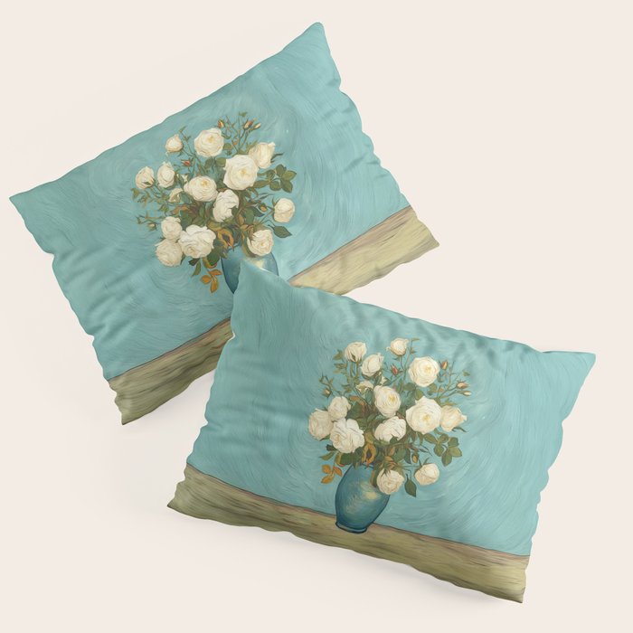 White Roses in Blue Vase Pillow Sham Gallery Image 3