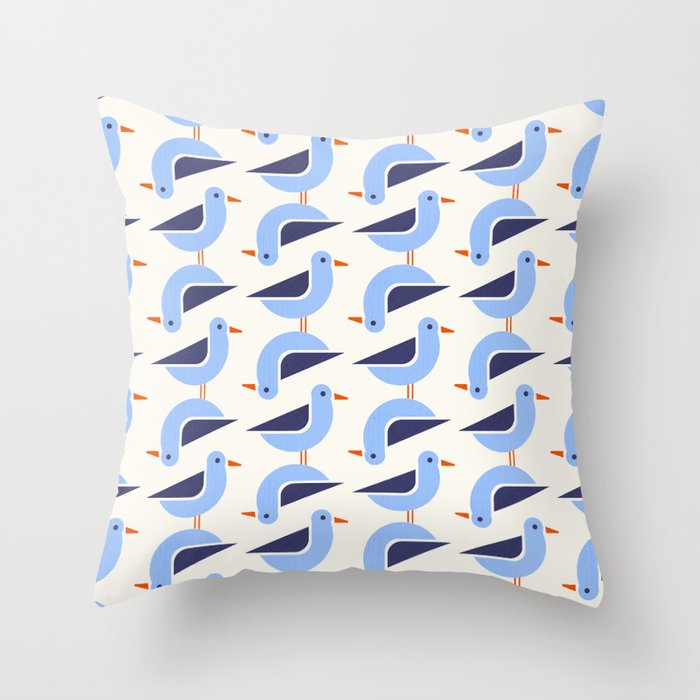 Blue Seagulls Pattern Throw Pillow Gallery Image 1