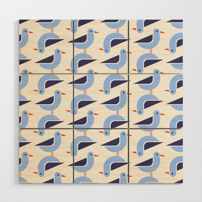 Blue Seagulls Pattern Wood Wall Art Gallery Image 1