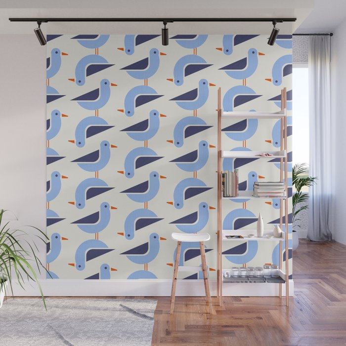 Blue Seagulls Pattern Wall Mural Gallery Image 1