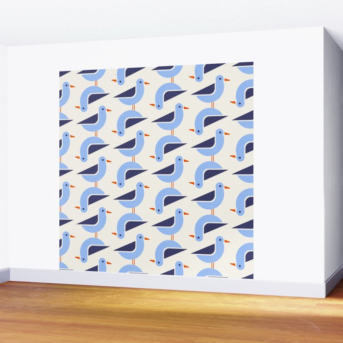 Blue Seagulls Pattern Wall Mural Gallery Image 2