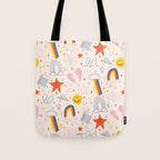 Happy Smiley Face & Retro Rainbows in Dusty Pink Tote Bag Gallery Image 1