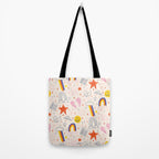 Happy Smiley Face & Retro Rainbows in Dusty Pink Tote Bag Gallery Image 2