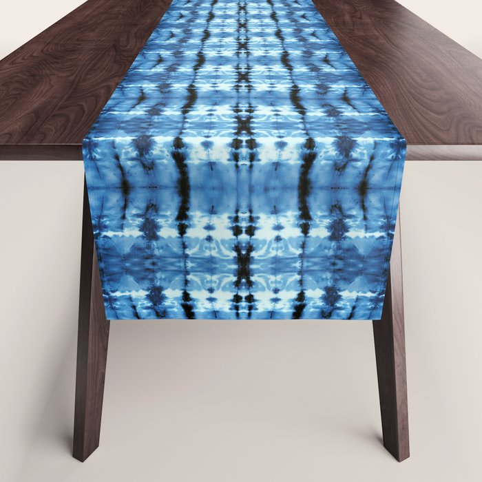 Indigo Satin Shibori Table Runner