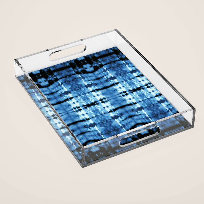 Indigo Satin Shibori Acrylic Tray Gallery Image 1