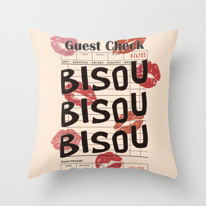 Bisou Bisou. Retro Guest Check  Throw Pillow Gallery Image 6