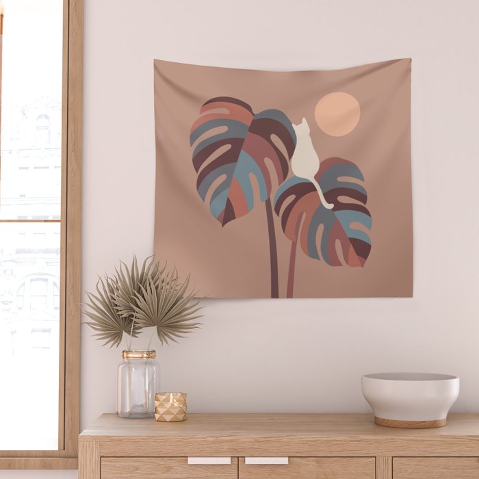 Cat and Plant 41 Wall Tapestry Gallery Image 2