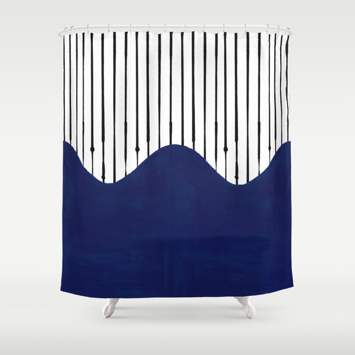 Lines and Wave (Blue) Shower Curtain Gallery Image 1