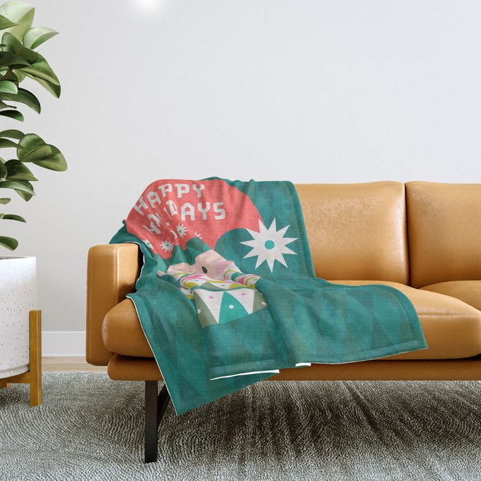 Happy Holidays Santa Claus Throw Blanket Gallery Image 1