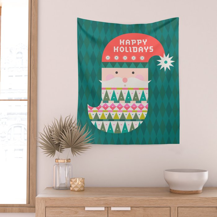 Happy Holidays Santa Claus Wall Tapestry Gallery Image 2