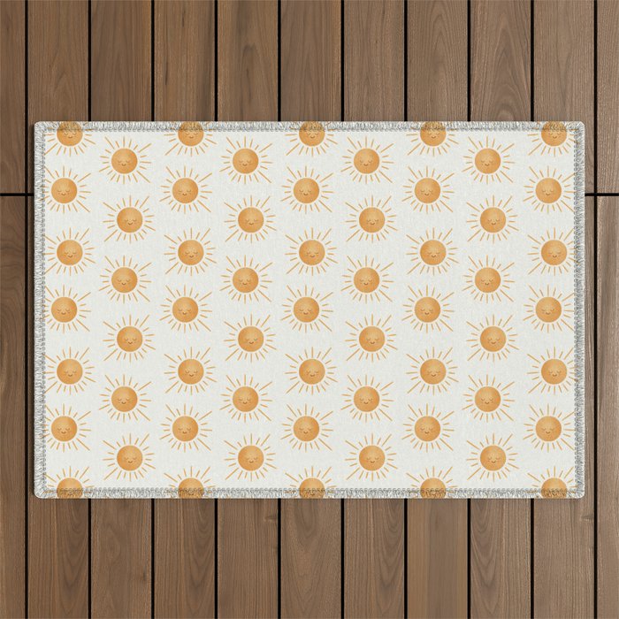 Peace Sun Face, Calm Happy Sunshine Watercolor Outdoor Rug Gallery Image 1