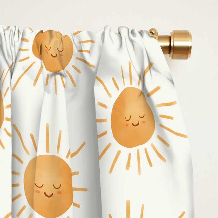 Peace Sun Face, Calm Happy Sunshine Watercolor Window Curtain Gallery Image 2