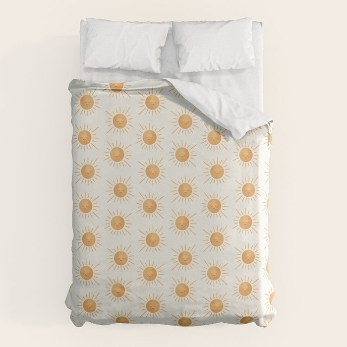 Peace Sun Face, Calm Happy Sunshine Watercolor Duvet Cover Gallery Image 6