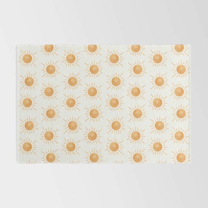 Peace Sun Face, Calm Happy Sunshine Watercolor Rug Gallery Image 2
