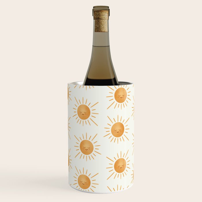 Peace Sun Face, Calm Happy Sunshine Watercolor Wine Chiller Gallery Image 1